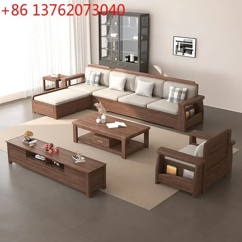 

High-end wood grain Chinese solid wood sofa combination furniture size apartment new Chinese style