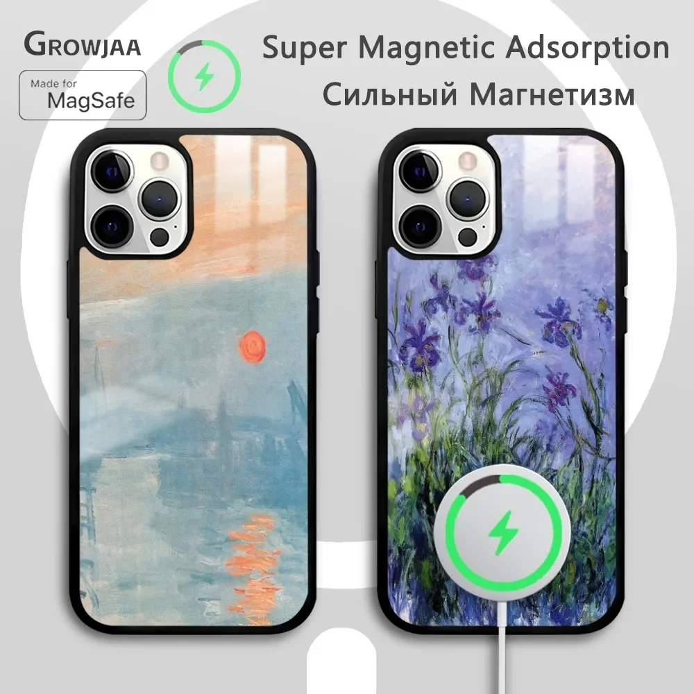 

C-Claude Monet Wildflower Phone Case For IPhone 16 15 14 13 12 11 Pro Max Plus Mini Magsafe Mirror Wireless Magnetic Funda