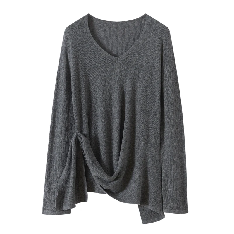 

Women Spring Autumn Sweater Long Sleeve V Neck Casual Loose Hollow Solid Color Sweater Black Beige Loose Coat 2026