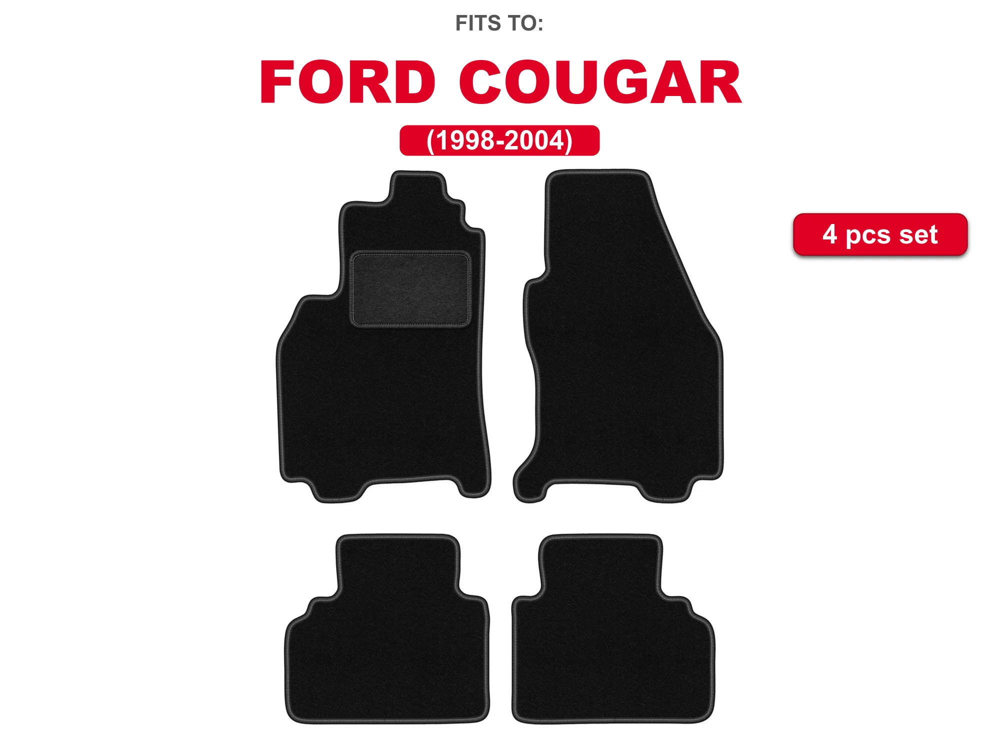 Auto-velourstapijten voor: Ford Cougar 1998-2004 Coupe Zwart In de auto gemonteerde automattenset