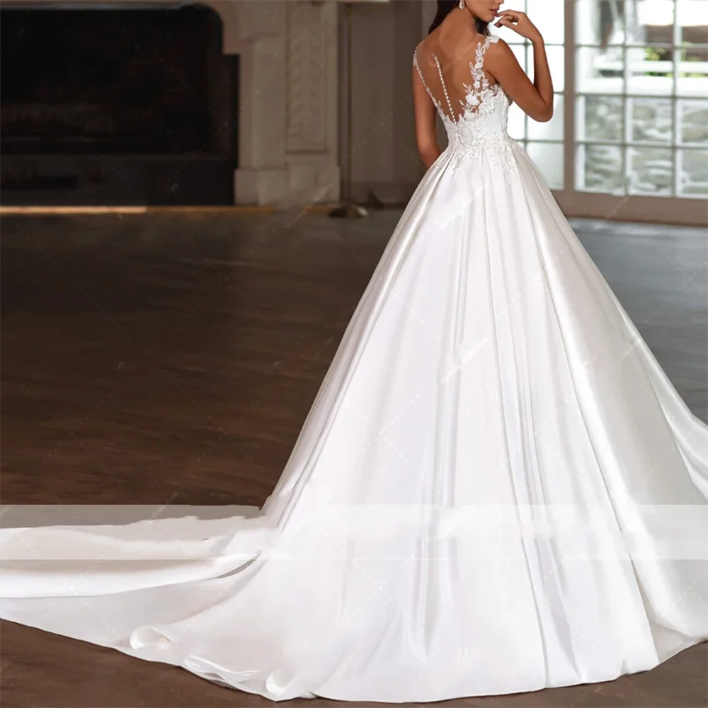 Simples cetim querida cintas de espaguete a linha vestidos de noiva vestidos de noiva customiezd