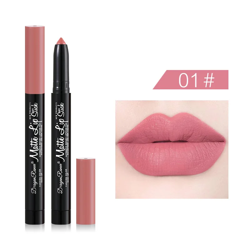 12 Colors Matte Lipstick Pen Waterproof Long-lasting Contouring Brown Red Nude Outline Lip Shape Lip Liner Non-stick Cup Makeup