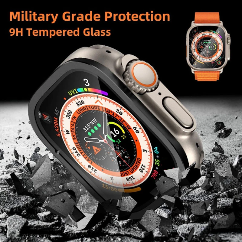 Tempered Glass Film+Metal Frame for Apple Watch Ultra Series 49mm Anti-Scratch Screen Protector for iWatch Ultra 3 2 Accessories view 2