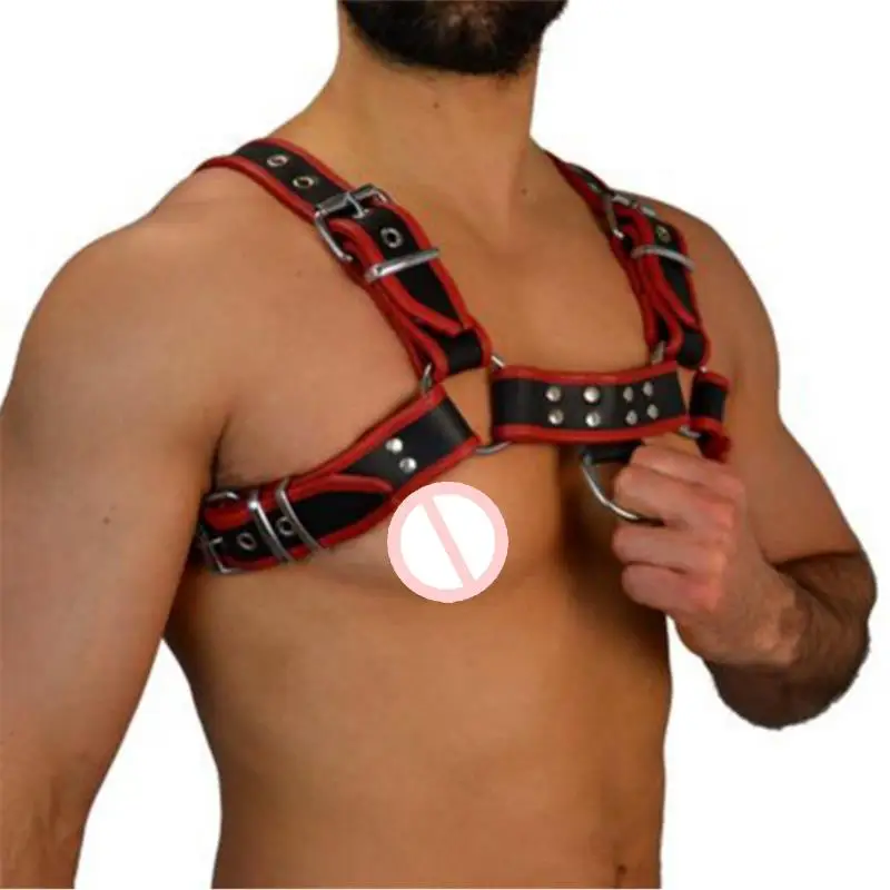 

Gay Rave Harness Men Sexy Leather Vest Bondage Lingerie Gay Harness Adjustable Body Chest Strap Belt Restraint Kit Sex Toys