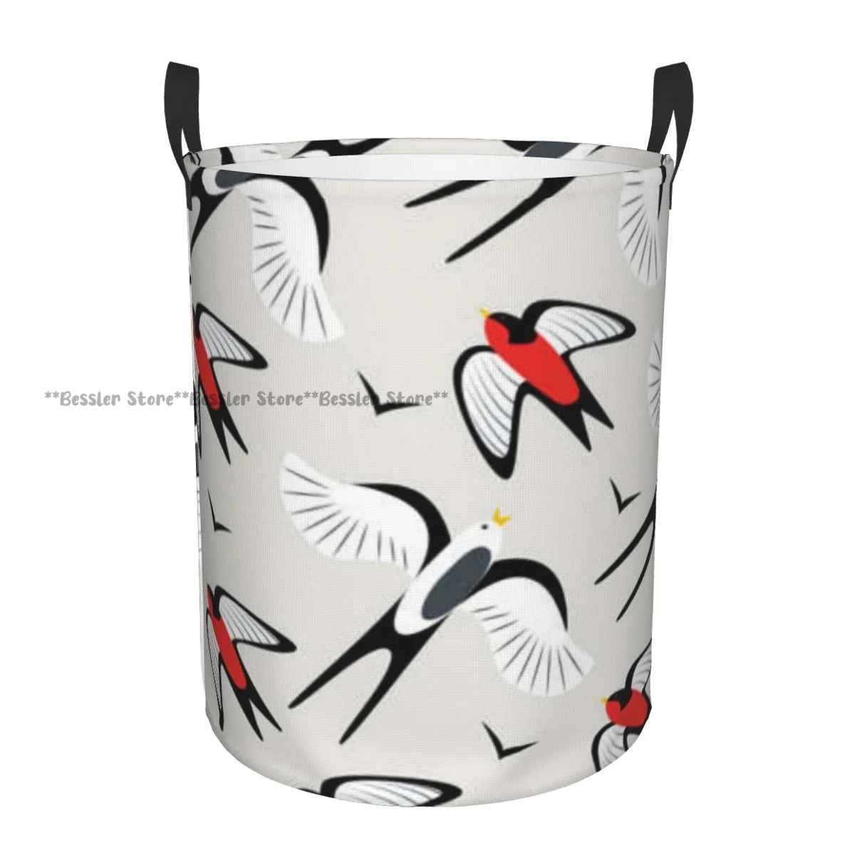 Swallows And Swifts Pattern Waterproof Storage Bag Household Dirty Laundry Basket Folding Clothes Organizer