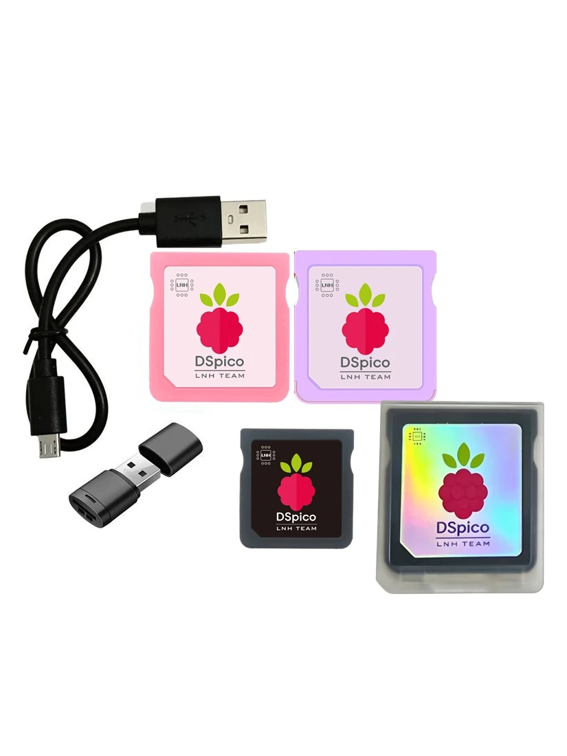 DSPico Flashcart z kablem DS Pico Nowy kartuś do wszystkich DS/DSi/3DS/2DS Zawiera czytnik kart, kabel i plastikową obudowę. — 2