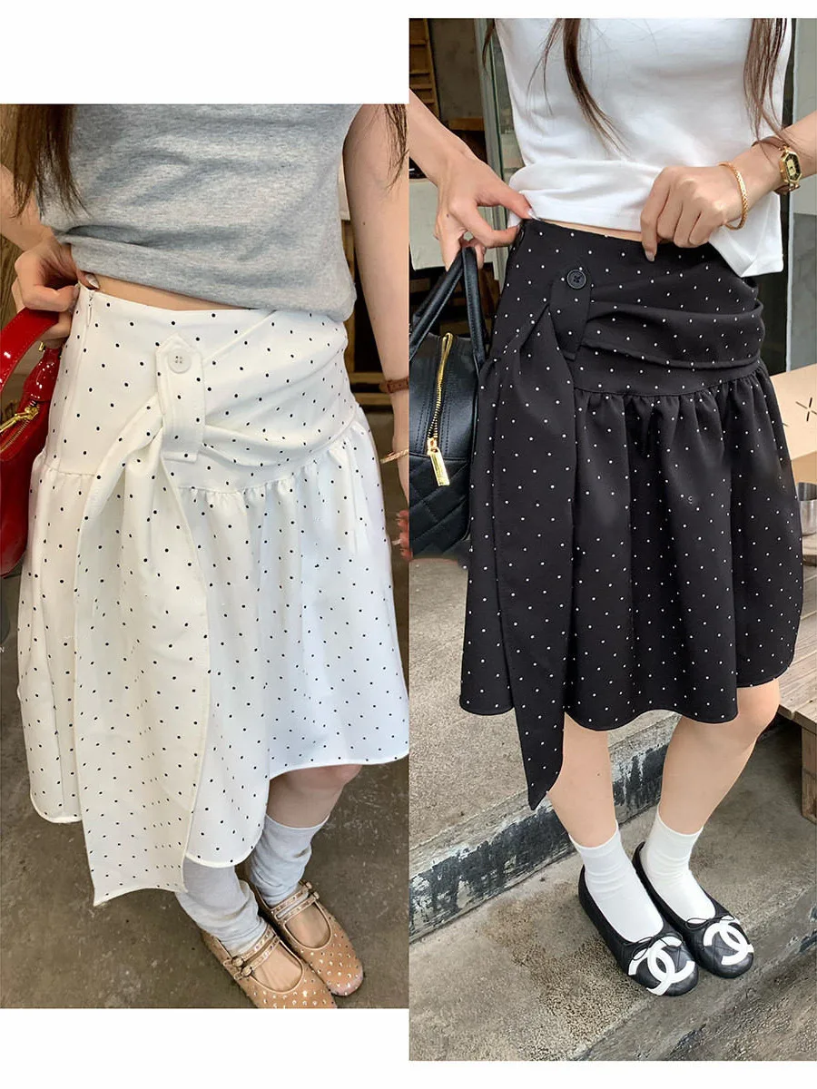 A-Line  Skirt Women's Spring Summer 2026 New Retro Design Miu Series High Waist Casual Style Daily Wear No Slit