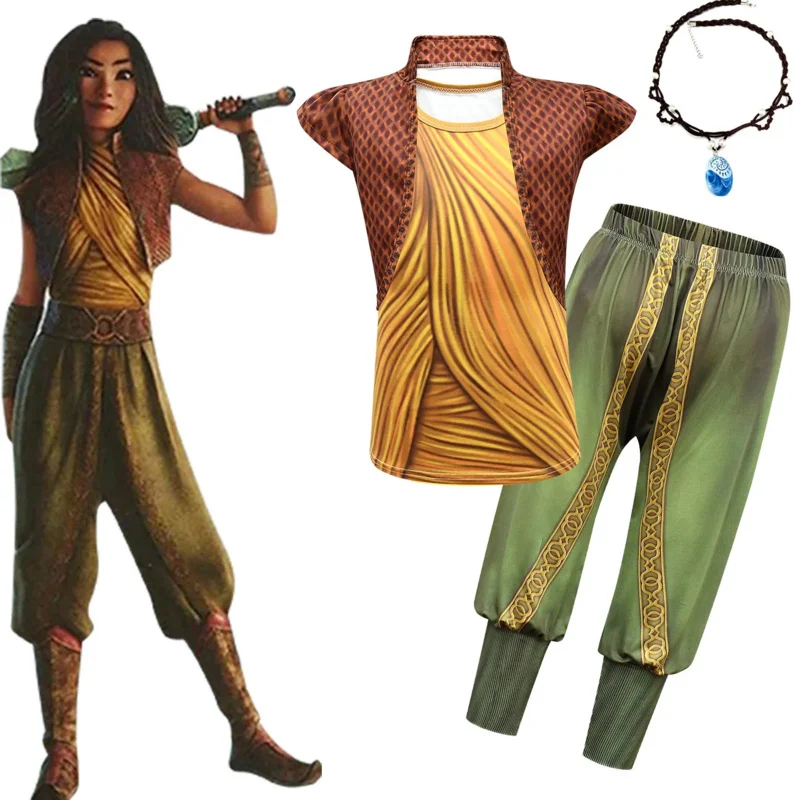 

Raya and The Last Dragon Kids Cosplay Christmas Costume Raya Bodysuit Fancy Set Children Performance Costume Girls Xmas Gift