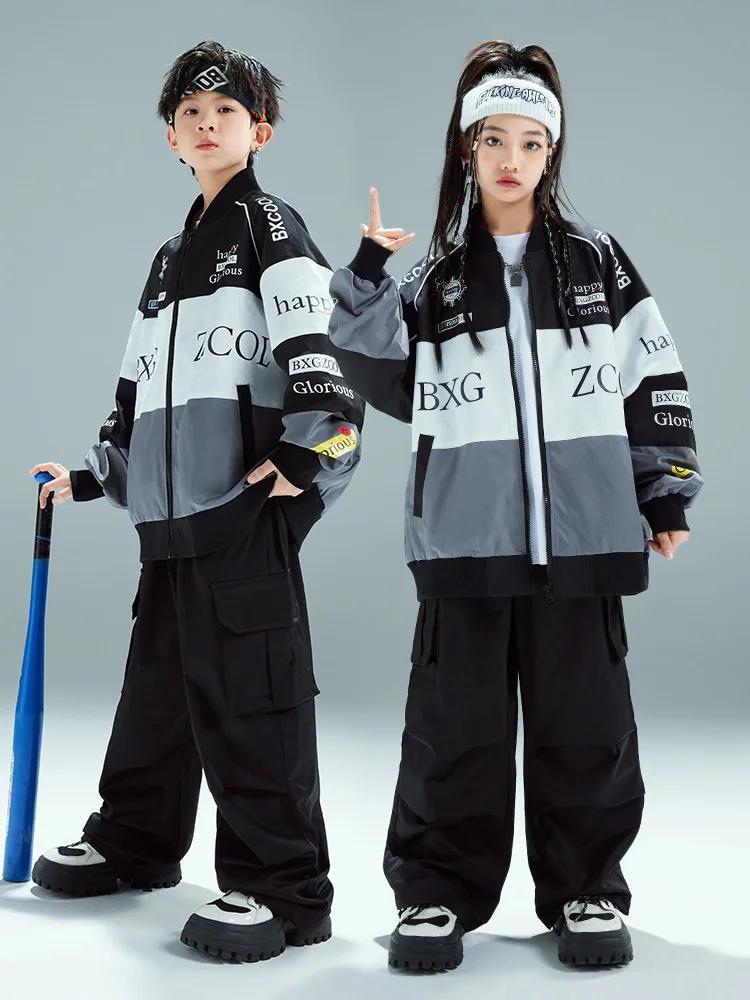 Boys Hip-hop Dance Clothes Girls Casual Jacket Pants Suit Tracksuit Kids Street Dance Sets Teenagers Group K-POP Dance Costumes