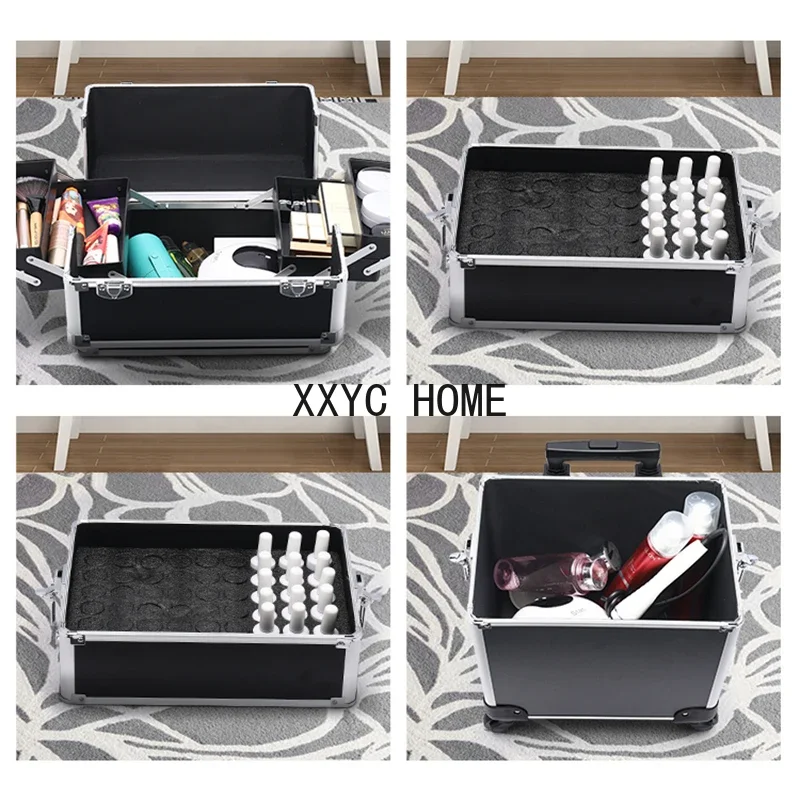 Professional 2/3/4 layers trolley makeup suitcase portable cosmetic trolley luggage box nail tattoo embroidery beauty toolbox