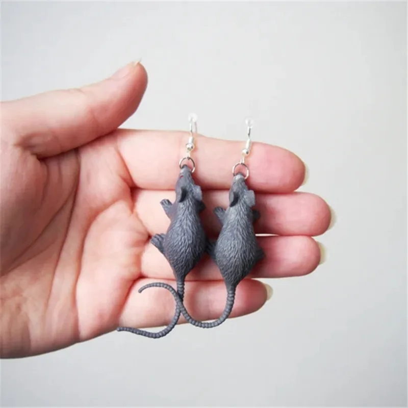 New Novel Plastic Simulation Mini Mouse Model Prank Scary Toys Halloween Toys Earrings Black Gray Gifts for Women