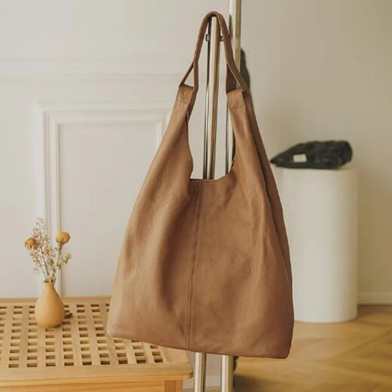 Borsa posteriore multipla di grande capacità in pelle di vacchetta a strati Baotou femminile grande Tote borsa moda Casual con manico superiore