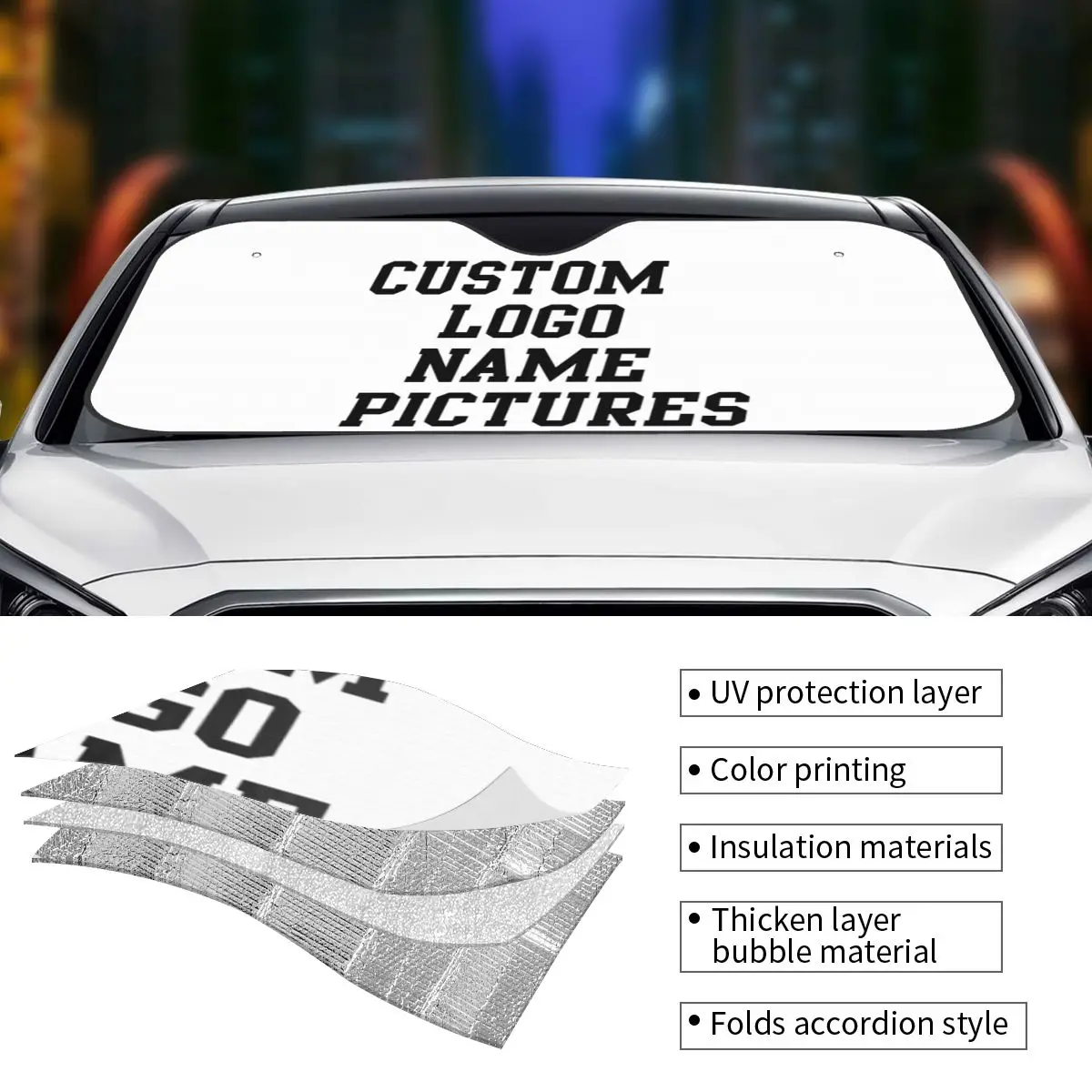 Custom Logo Text Name Windshield Sunshade Customized Photo Picture Personalized Universal Car Visor Sun Visor Sunscreen Curtain