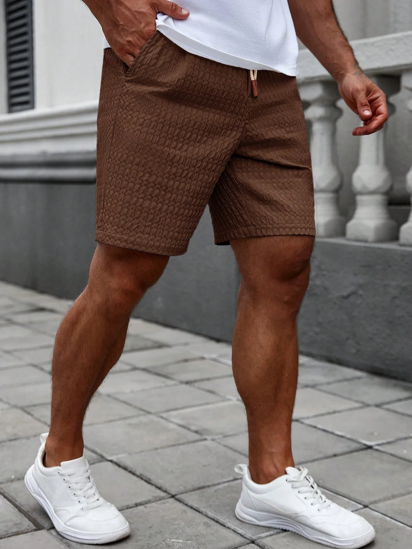 

Мужские однотонные повседневные шорты с завязками на талии и карманами