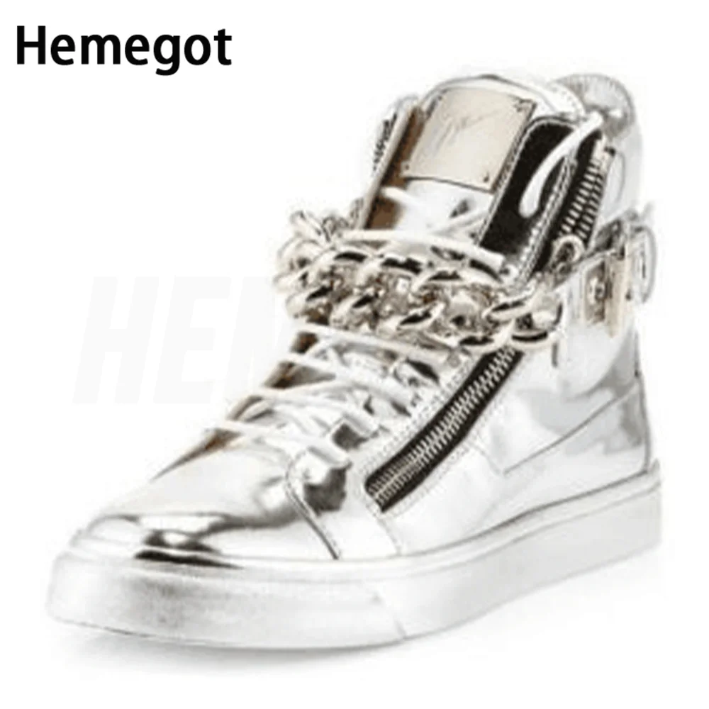 High-Top Gold Chain Silver Chain Men\'s Shoes Sweat-Absorbing Breathable First Layer Leather Couple Casual Shoes Sneakers for Men