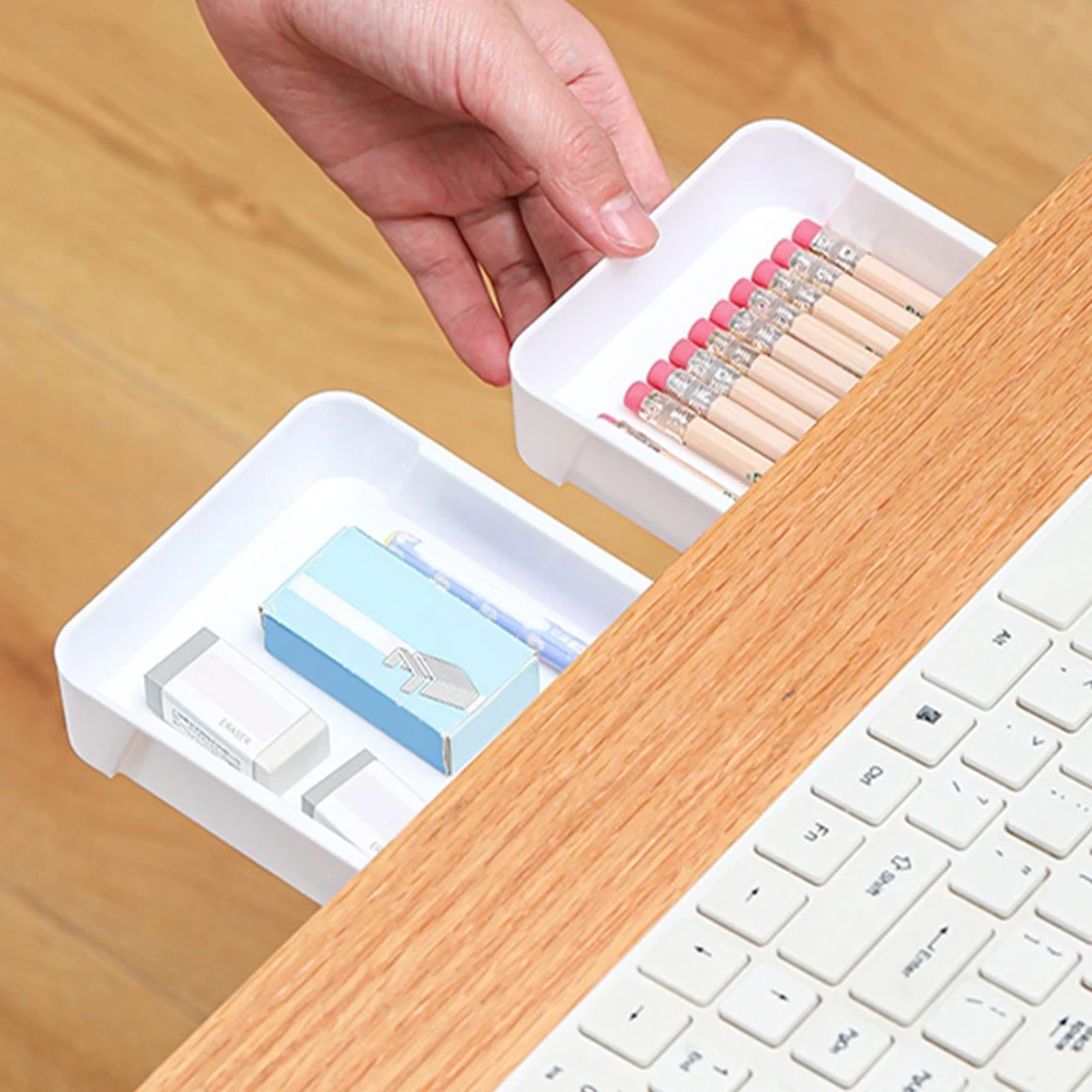 

2Pcs Drawer Type Storage Box Hidden Under Desk Stationery ganizer Black White Large Capacity HIPS Material No