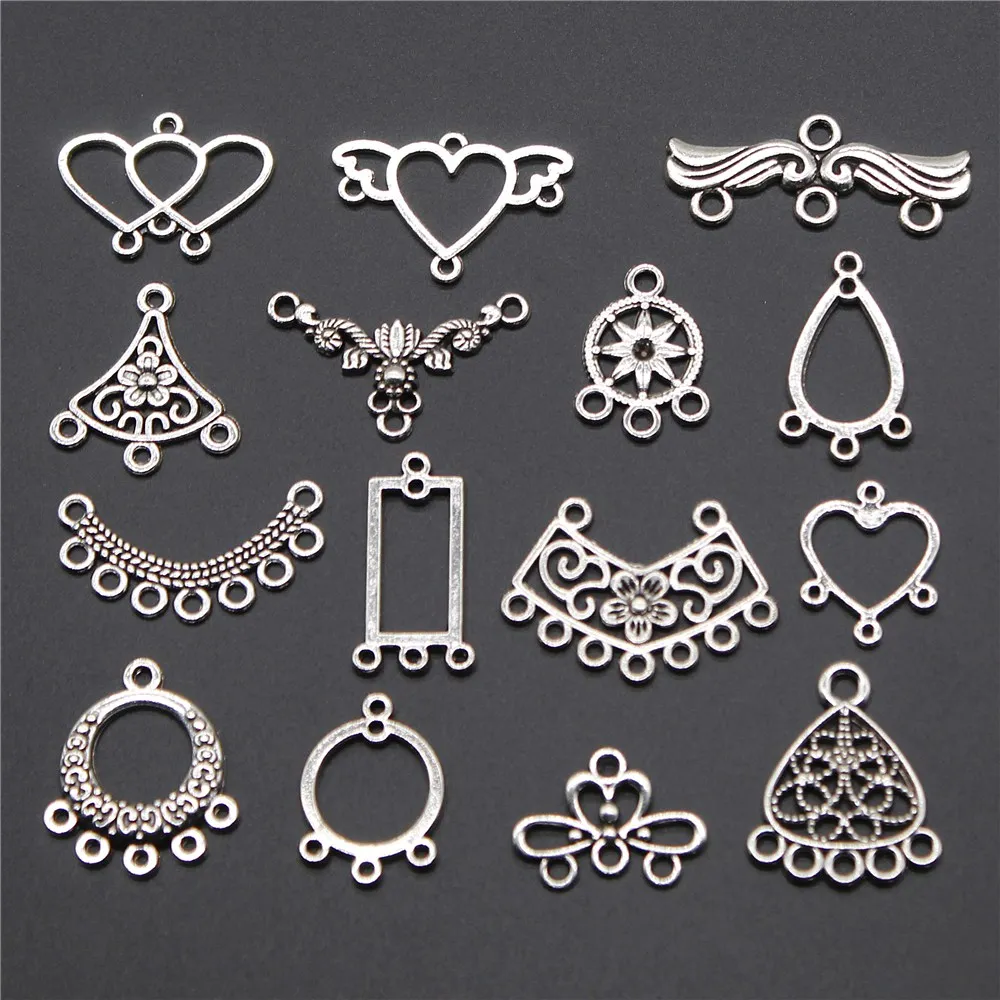 20pcs Earrings Connecter Charms Jewelry Findings Antique Silver Color Earrings Connector Charms For Earring Making Accessories