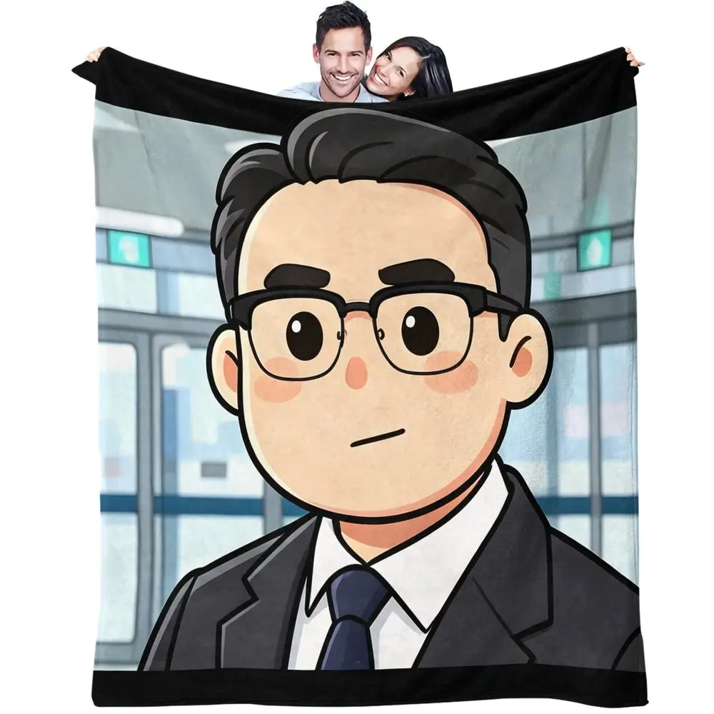 Chibi Glasses Man Blanket Flannel Blanket Throw Blanket Warm Blanket Gift Blanket HD Digital Print Simple Office Couch Cover