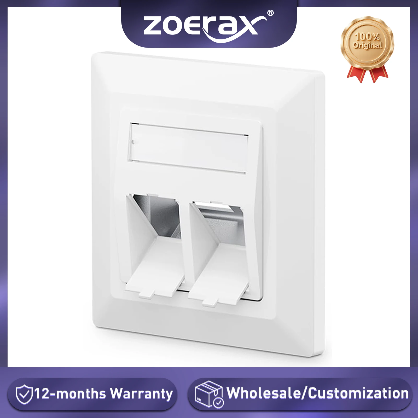 ZoeRax 2-Port Flush-Mount Network Socket RJ45 Ethernet Data Socket Patch with RJ45 CAT8 CAT7 CAT6A Fully Shielded Keystone Jacks