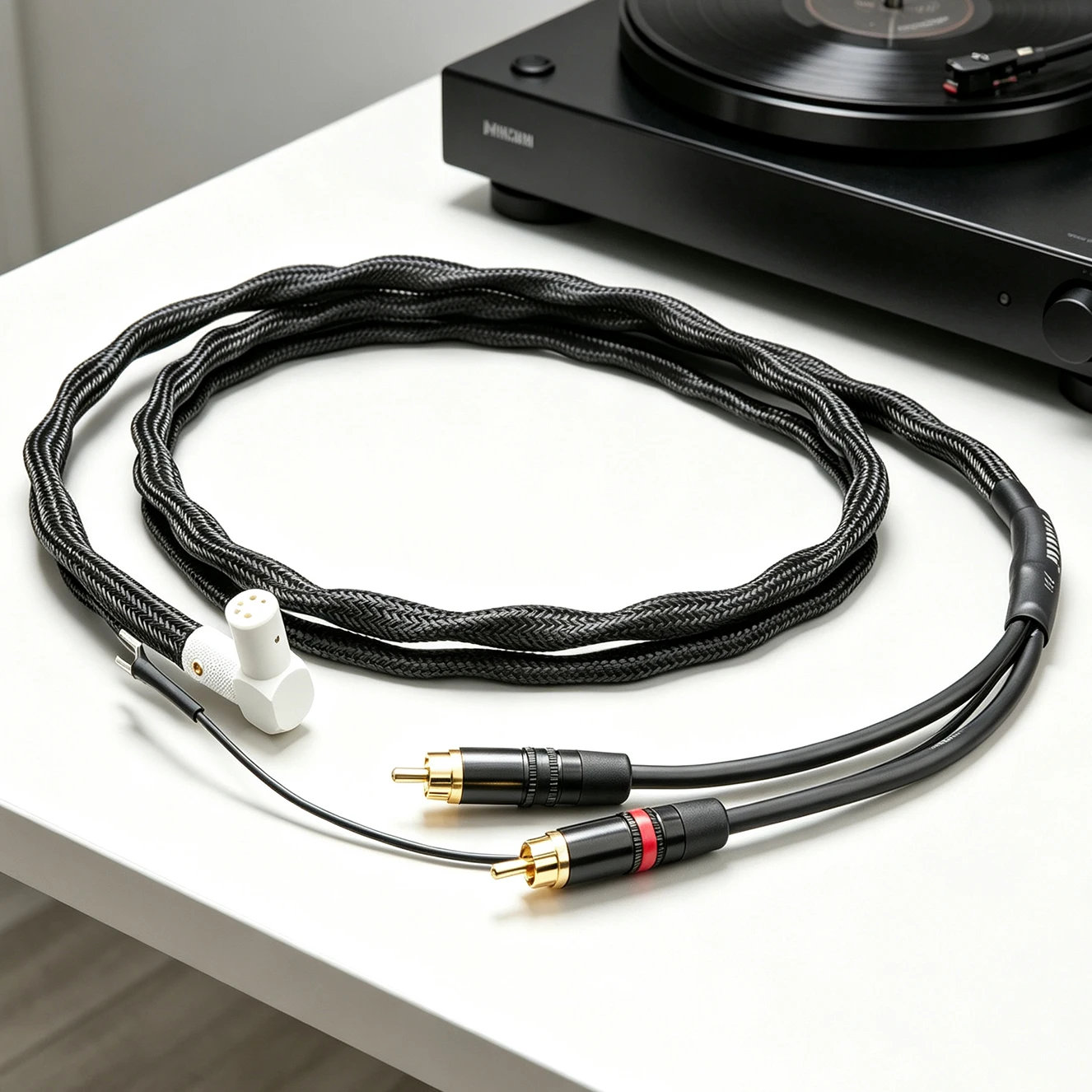 1PCS 90 Degree 5 Pin DIN to 2RCA Phono Cable Tonearm Cable With U Spade Ground WireTurntable Audio Interconnect Cord