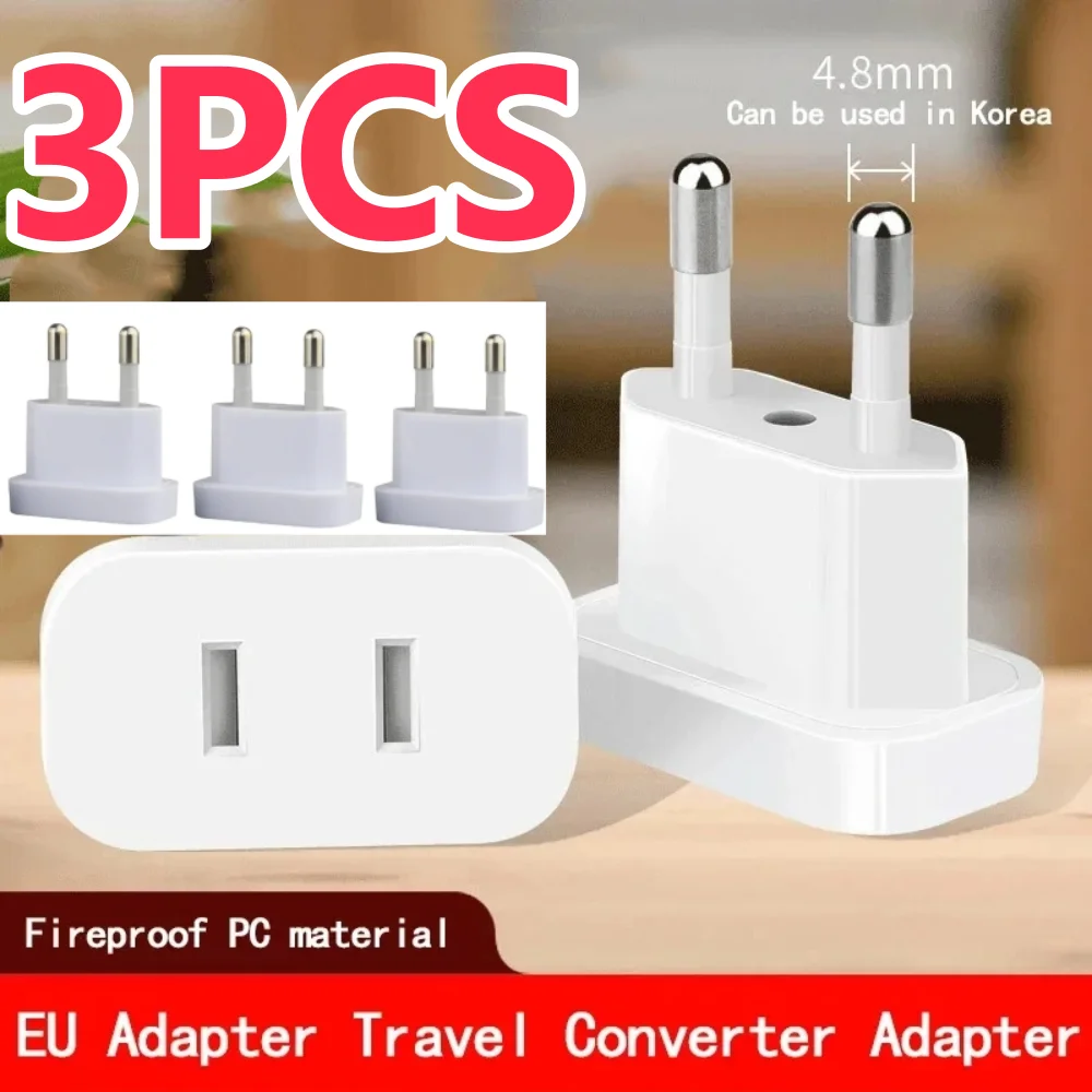 3/1pcs 4.8mm Power Plug Adapter US To EU Euro Europe Plug Power Plug Converter Travel Adapter Power Converter Outlet