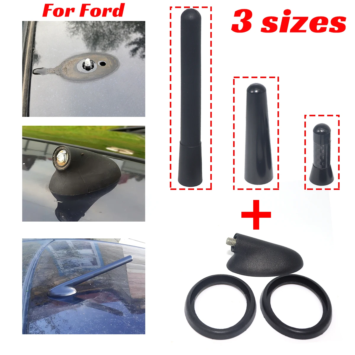 

AM/FM Antenna Bee Sting Aerial Mast Radio Roof Mount Short Rod Gaskets Base Seal For Ford Scorpio Escort Transit Orion Cougar