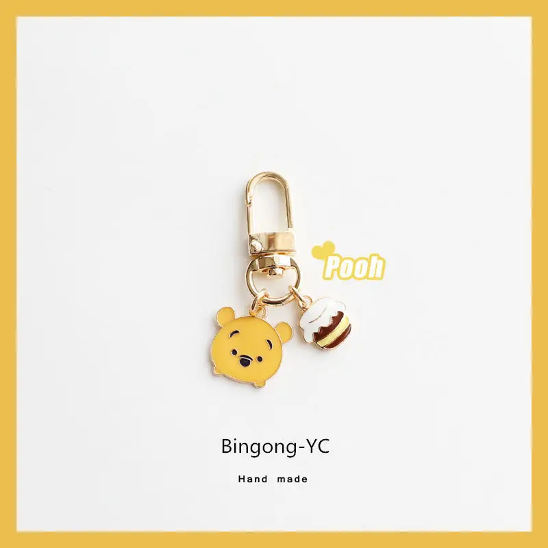 7Cm Kawaii Disney Pooh Bear Keychain Pendant Metal Cartoon New Airpods Pendant U Disk Anti-Lost School Bag Pendant Birthday Gift