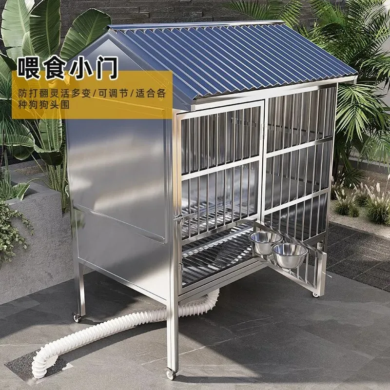 Stainless steel dog cage, dog cage with flush, dog leakage, waterproof and warm, automatic sunscreen and windproof villa