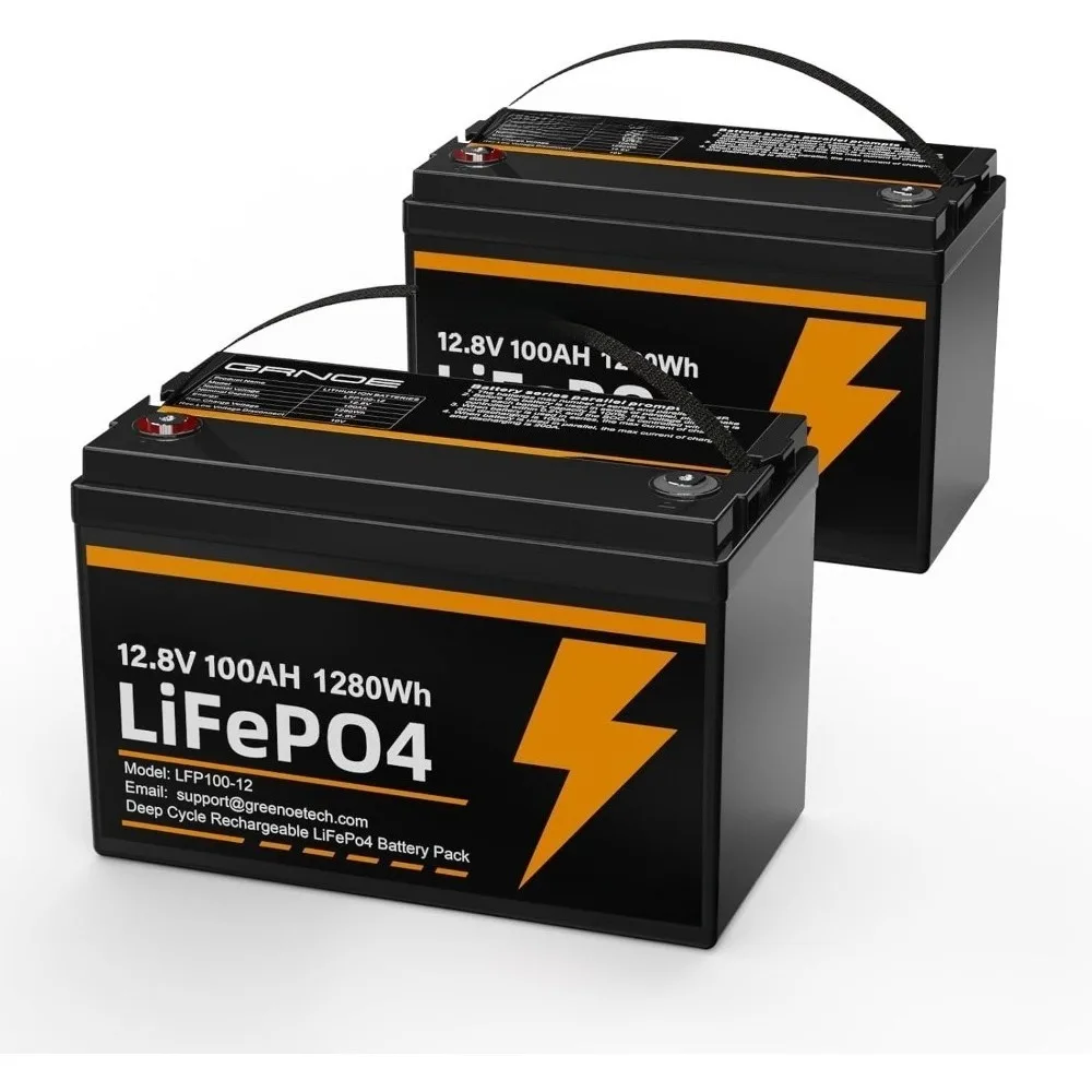 2-Pack 12V 100Ah LiFePO4 Lithium Battery Group 31 Built-in 100A BMS, Low-Temp Protection Up to 15000 Deep Cycles Rechargeable