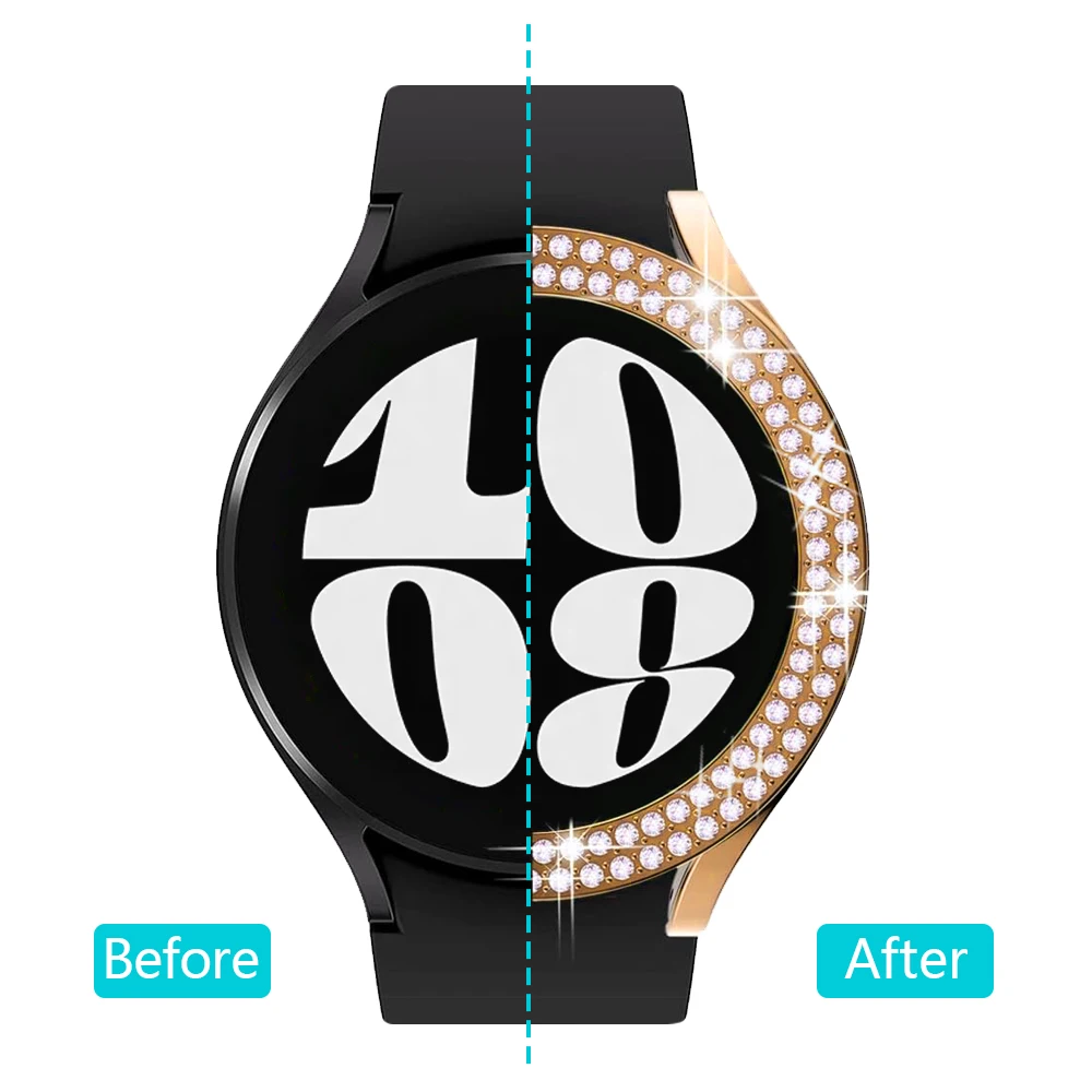 Case for Samsung Galaxy Watch 5/6 40mm 44mm Double Diamond Women Bling PC Hard Hollow Frame Protective Cover