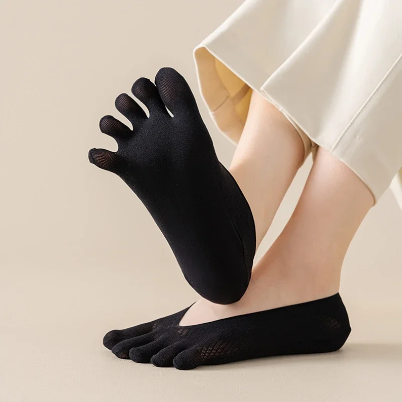 5 Pairs No Show Five Finger Socks Women Summer Mesh Anti-slip  Invisible Slippers Toe Socks Separate Fingers Ladies