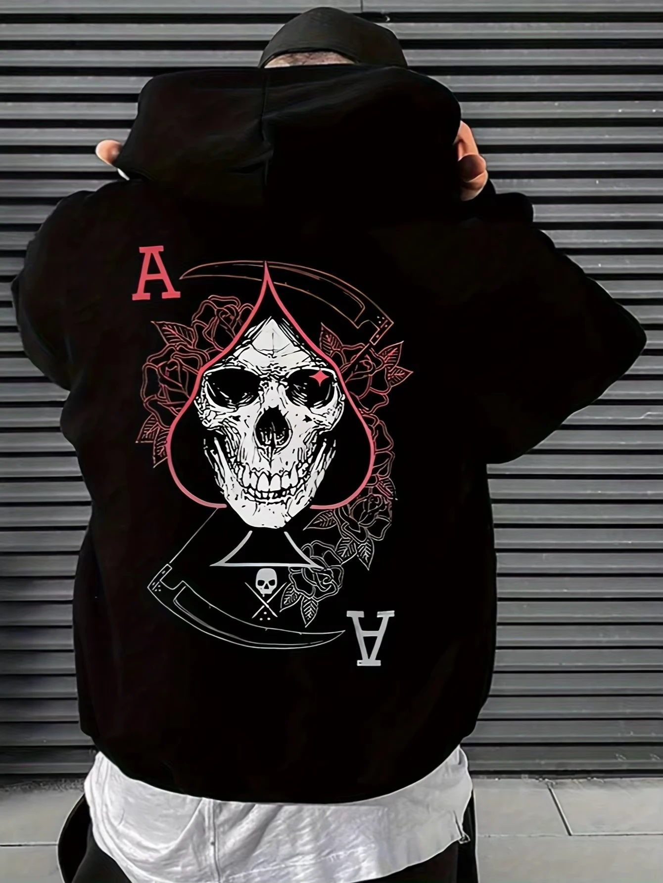 Hot selling autumn men's skull A-line printed micro elastic comfortable hooded sweatshirt outdoor urban trendy streetwear