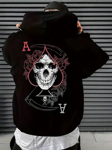 Hot selling autumn men's skull A-line printed micro elastic comfortable hooded sweatshirt outdoor urban trendy streetwear