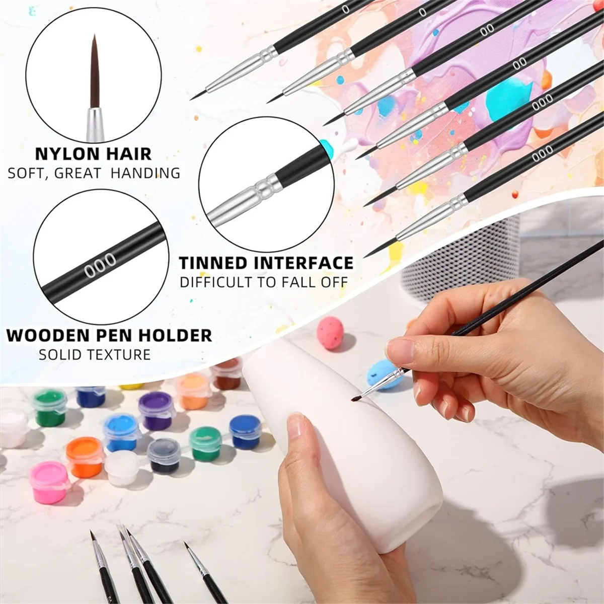 

ABJY 200 шт. круглая кисть для рисования, кисти для рисования ручной работы, художественные синтетические тонкие кисти для акрила (размер 0,5 000)