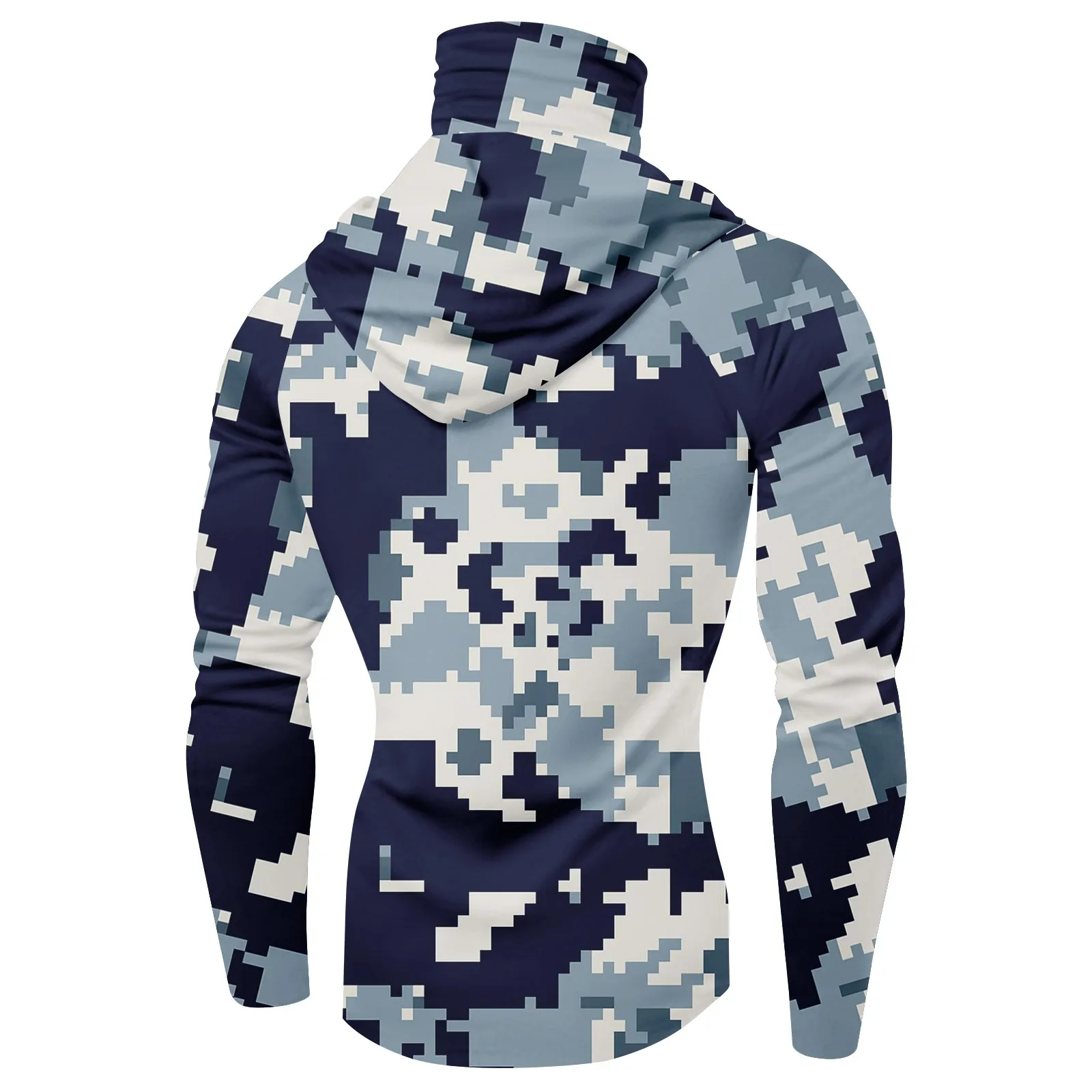 Functional Digital Camouflage Shirt Men's Hooded Raglan Shirt with Face Mask Quick-Drying and Breathable Long-Sleeve for Fishing