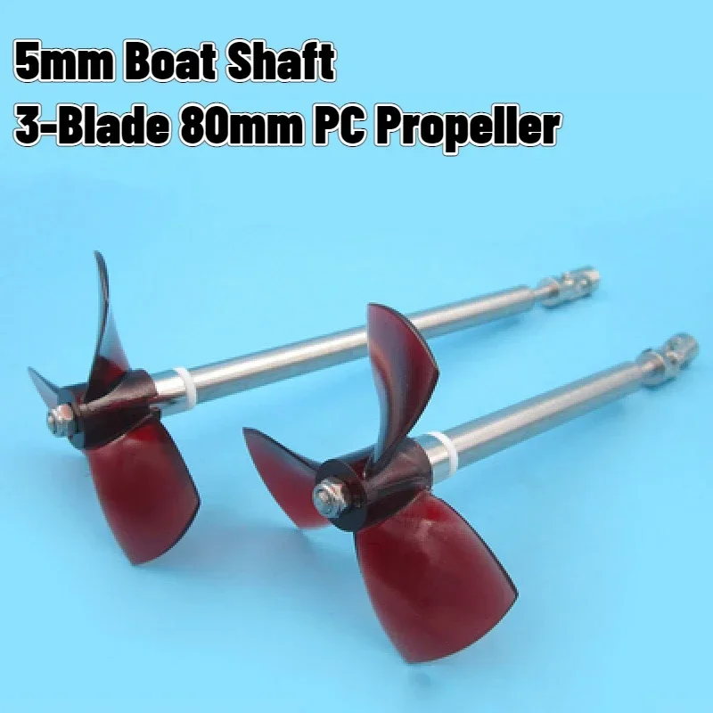 5mm RC Boat L15/20/25/30/35cm Stainless Steel Shaft+D10mm Shaft Sleeve+80mm 3-Blade PC Propeller+Coupling-A Set