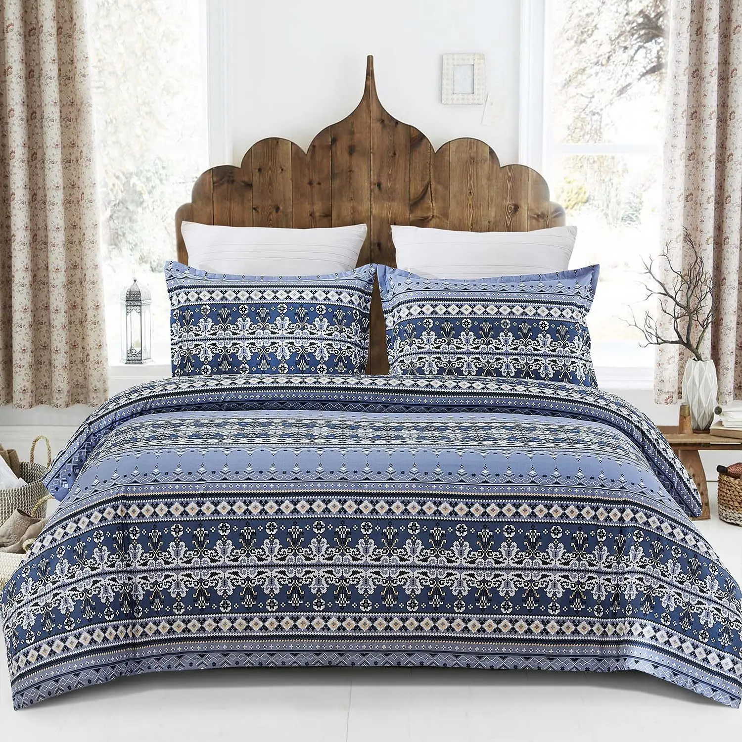 Bohemian Printed  Red Blue Bedding Set Cotton Like for Cross Border
