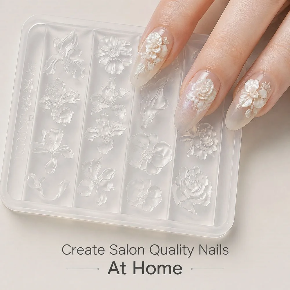 1Pc Silicone Embossed Flower Nail Mold Midsummer Night Floral Design For Resin Clay Nail Ornaments Salon Manicure Making Tool