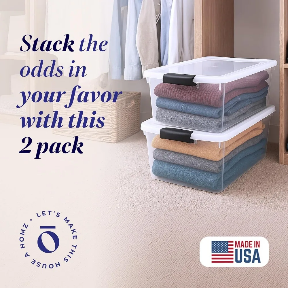 Clear Plastic Storage Bin with Secure Latch, 64 Qt, 2 Pack
