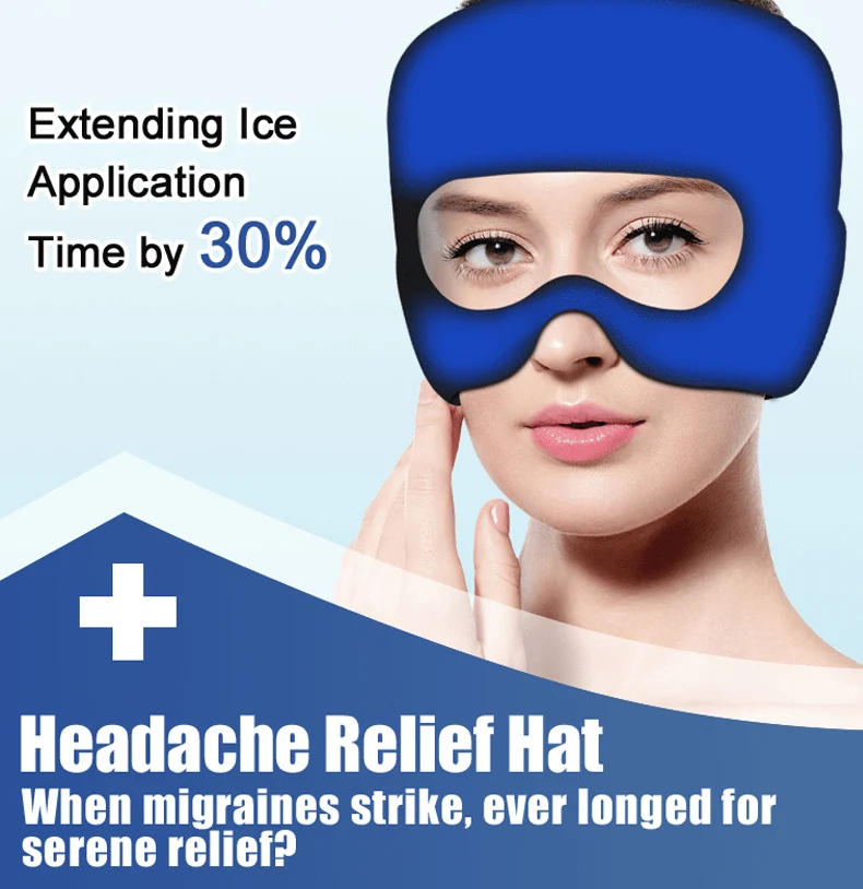 2 IN 1 Headache Relief Migraine Hat & Cooling Gel Relief Sleep Mask for Stress Pressure Pain Relief Puffy Eye Cool Gel Head Wrap