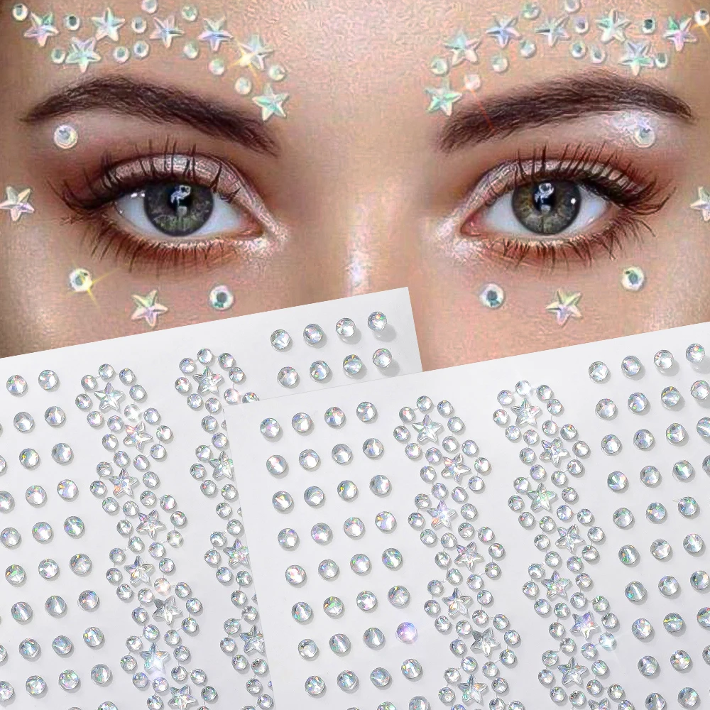 1Pcs 3D Illusionary Color Stars Gems Face Decorations Self-Adhesive Facial Tattoo Stickers DIY Eye Body Makeup Rhinestone Decor