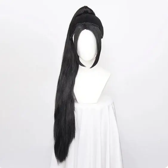 Peluca de Cosplay larga para mujer negra con cola de caballo extraíble, cabello sintético resistente al calor para Halloween