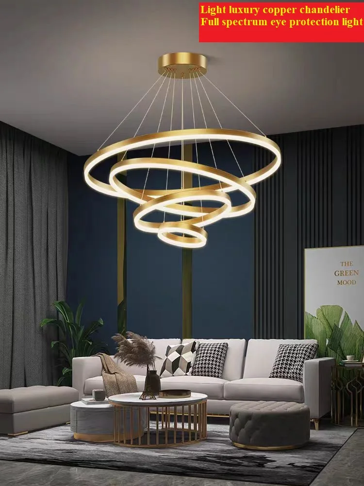 

Full Copper Full Spectrum Nordic Simple Light Luxury Rings Chandelier Eye Protection Brass Circles Led Pendant Lamp