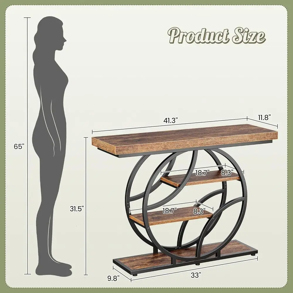 طاولة كونسول بنية ريفية صناعية مع مساحة تخزين، طاولة أريكة مدخل 41.3، طاولة مميزة للممر والردهة والمدخل #2
