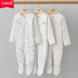 Barboteuses à manches longues pour bébés, 2024 coton, vêtements pour bébés garçons et filles, pyjamas pour nouveau-nés, combinaisons pour bébés, marque, lot de 3 pièces, 100%