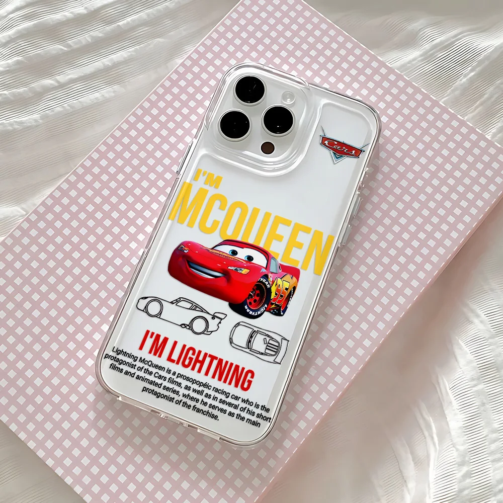 Funda para Teléfono HOT Cars L-Lightning M-McQueen para iPhone 17 16 15 14 13 12 11 Mini Pro Max X XR Air Plus, Carcasa Trasera Transparente
