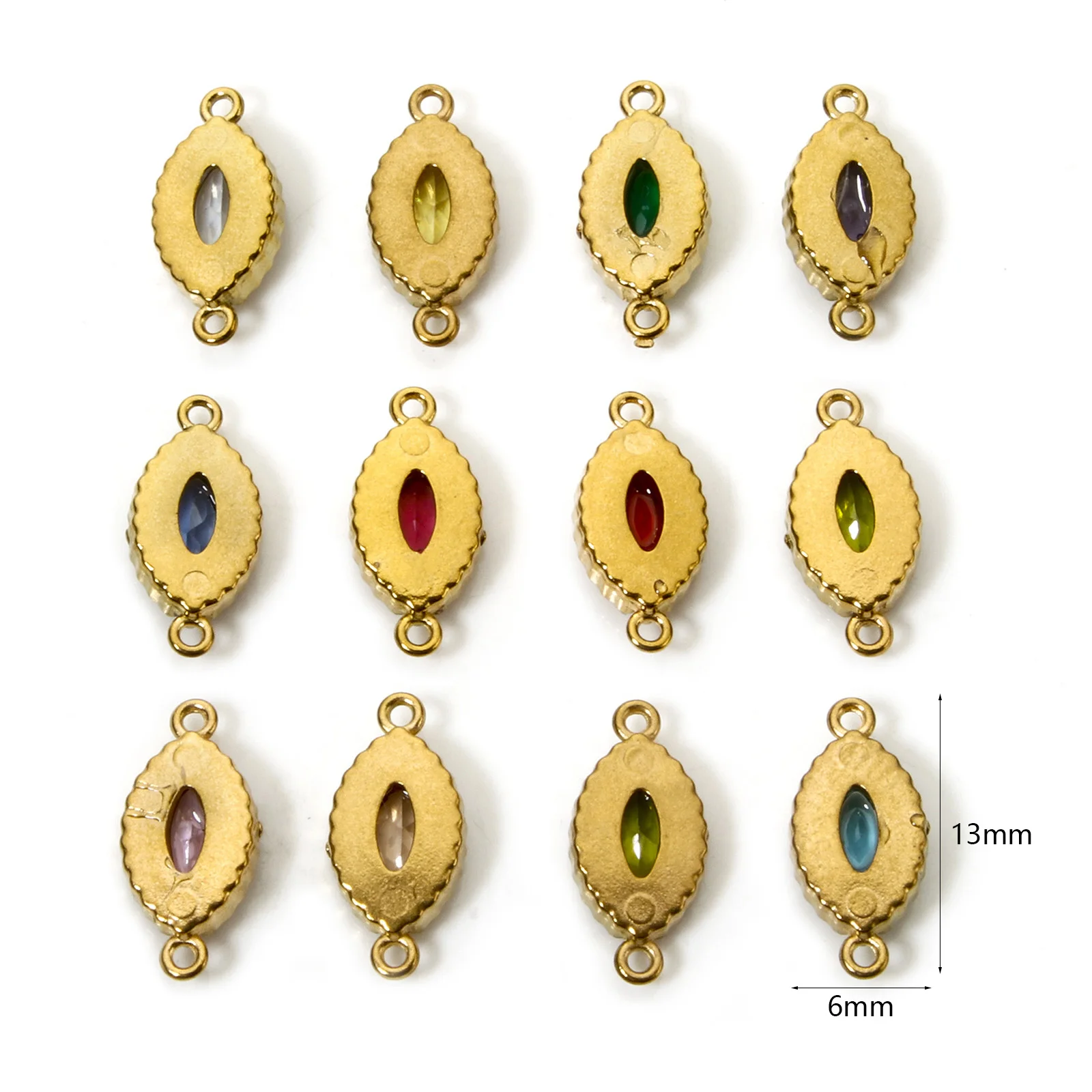 5 Stück neue Edelstahl-Anschlüsse, goldfarben, geometrisch, Marquise, mehrfarbig, Strass-Charms, DIY-Halskette, Schmuck, 13 mm x 6 mm