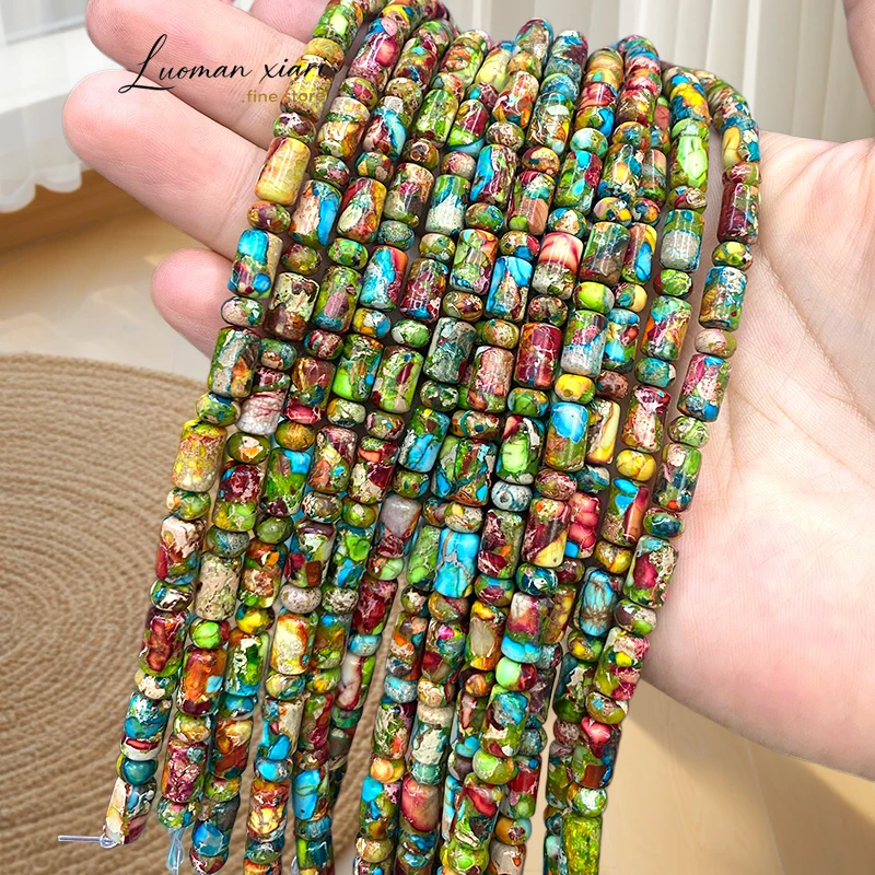 Perles entretoises colorées en jaspe de sédiments marins 4x6x10mm, pierre naturelle spéciale pour la fabrication de bijoux, bracelets DIY, breloques et accessoires