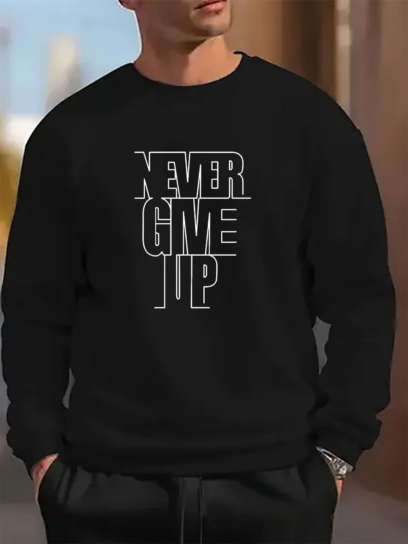 

Мужская мотивационная толстовка с капюшоном — никогда не поддавайся — повседневная одежда, которую можно стирать в машине