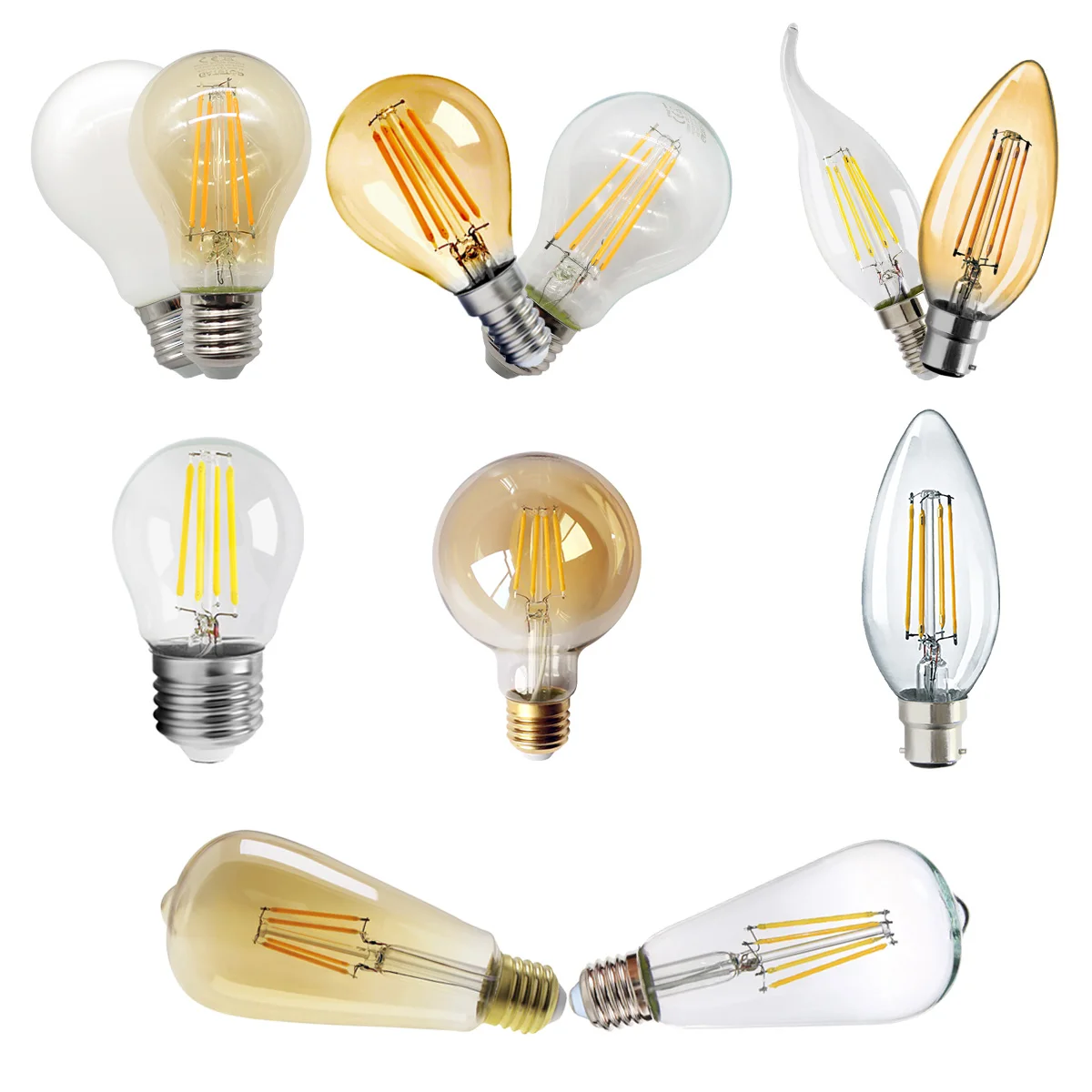 8PCS LED Filament Vintage Ampulle Glühlampe Edison LampE27 E14 B22 Retro Edison Glühbirne AC220V A60 G45 ST64 2700K